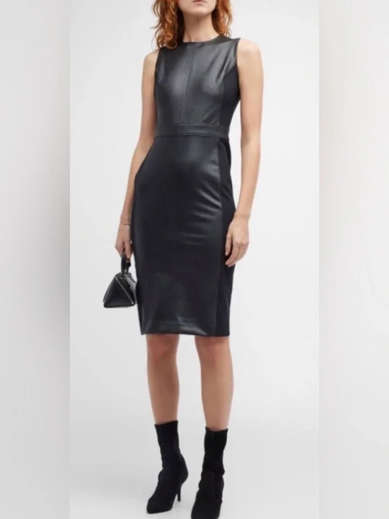 SPANX Faux Leather II Combo Sheath Midi Dress - Picture 1 of 11